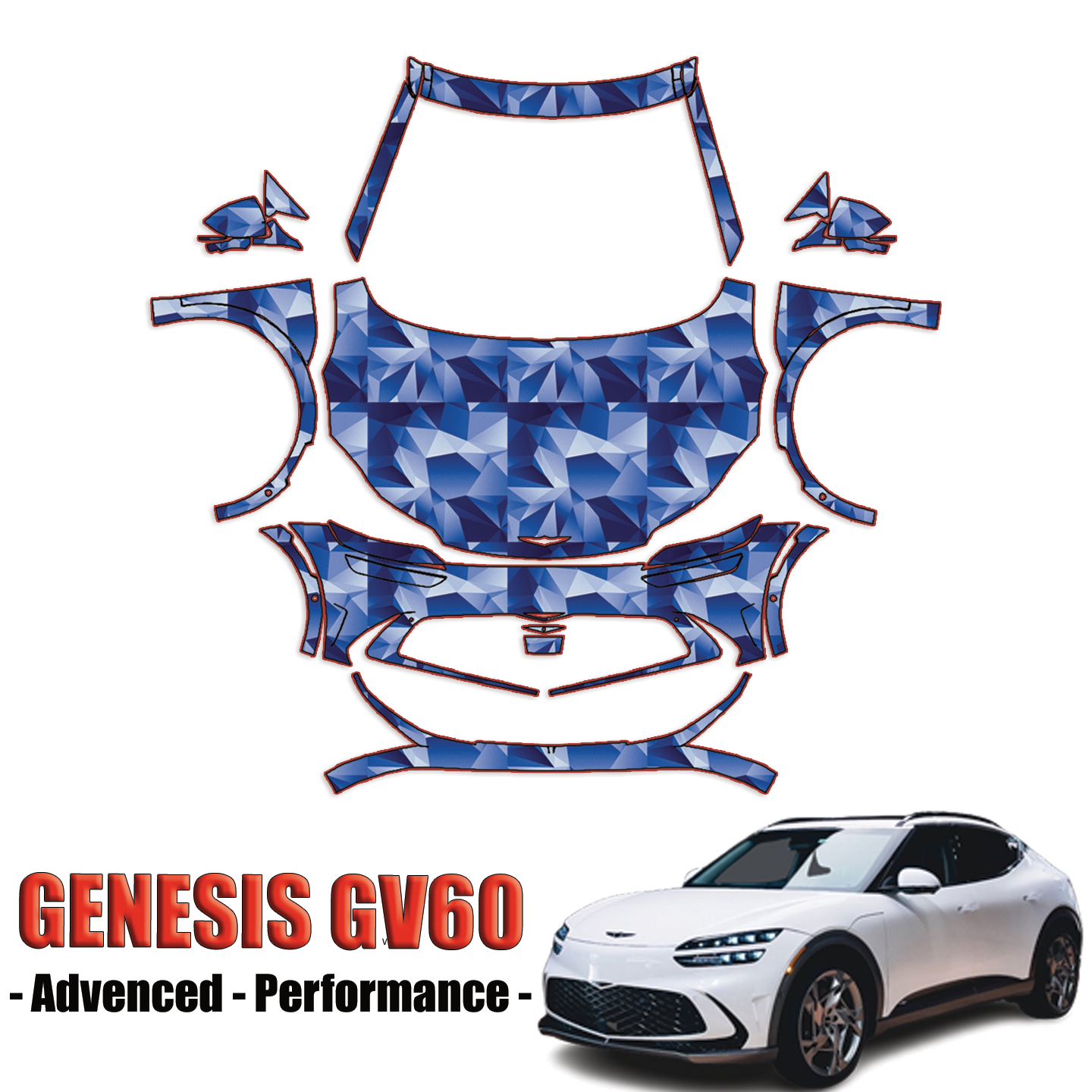 2023-2024 Genesis GV60 – Advanced, Performance Pre Cut Paint Protection Kit – Full Front + A Pillars + Rooftop