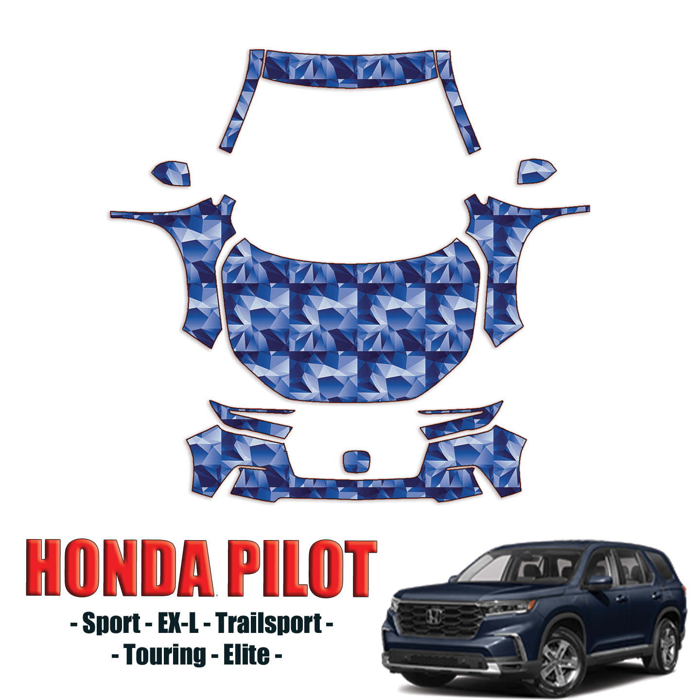 2023-2024 Honda Pilot Sport, EX-L, Trailsport, Touring, Elite Pre Cut Paint Protection Kit – Full Front