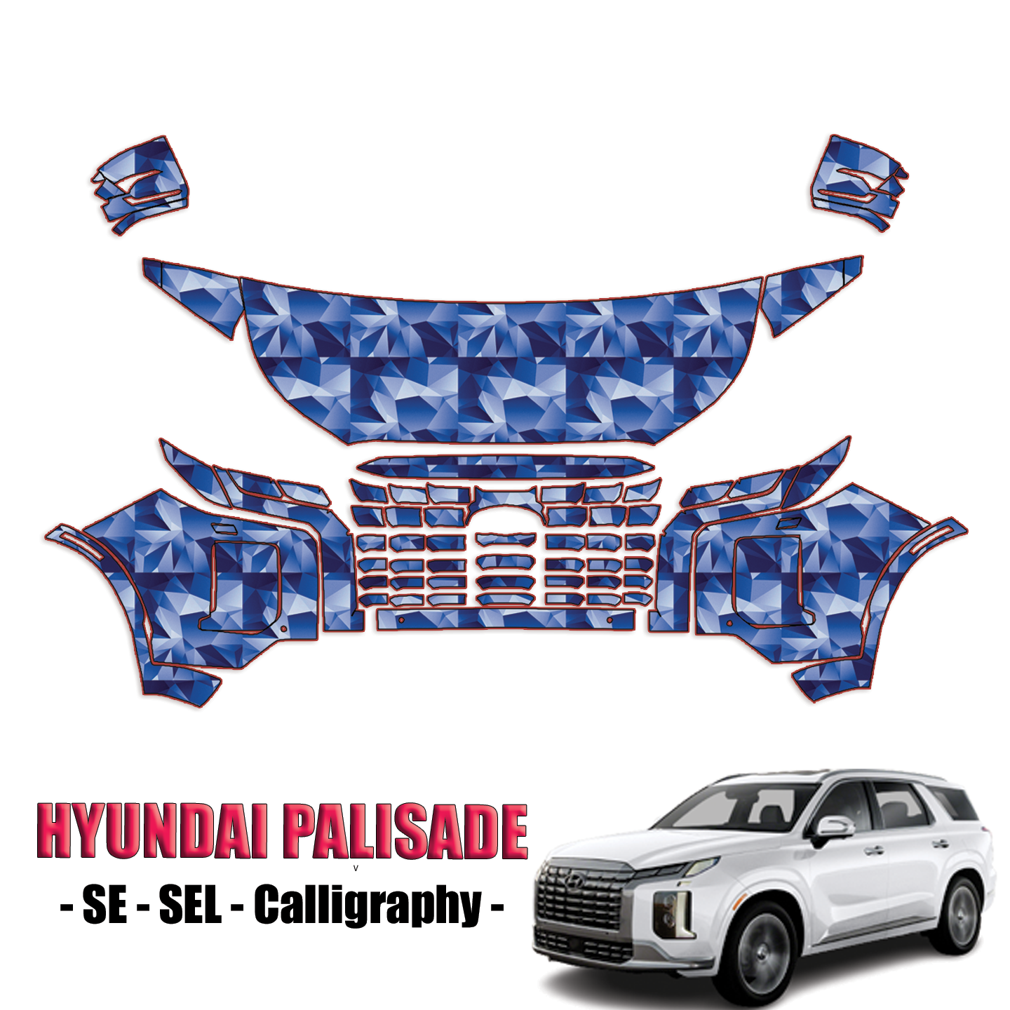 2023-2024 Hyundai Palisade – SE, SEL, Calligraphy Pre Cut Paint Protection PPF Kit – Partial Front