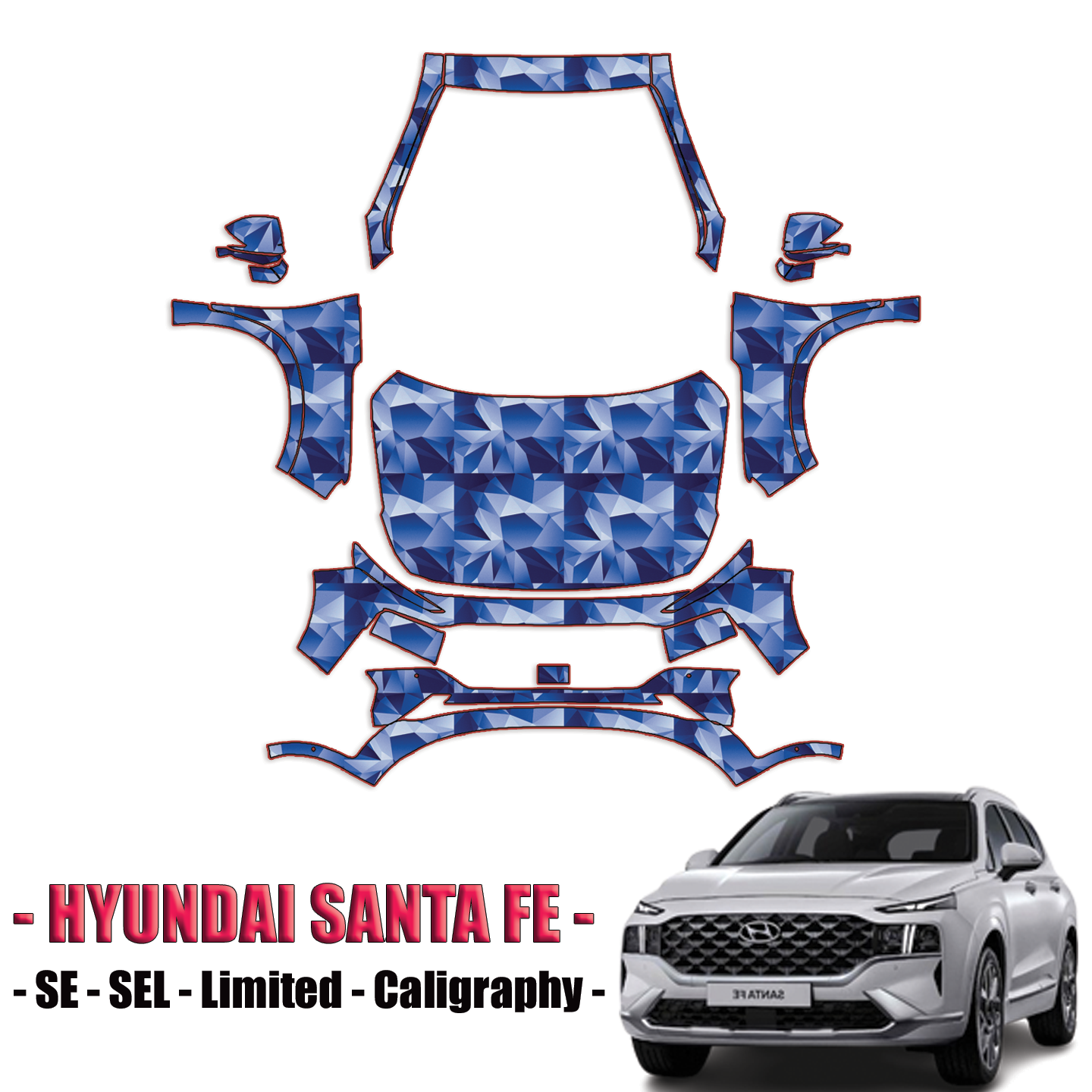2021-2024 Hyundai Santa Fe Precut Paint Protection Kit – Full Front + A Pillars + Rooftop