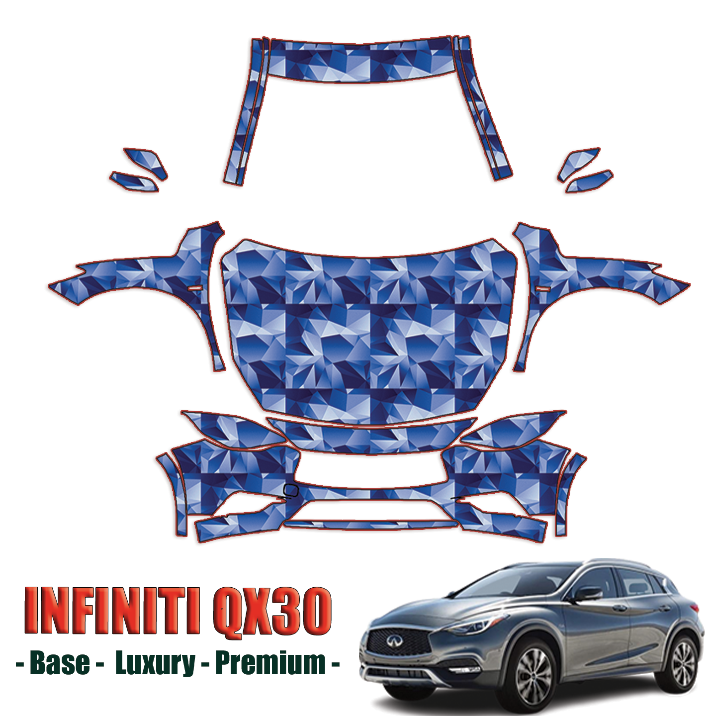 2017-2023 Infiniti Qx30 – Base, Luxury, Premium Pre Cut Paint Protection Kit – Full Front