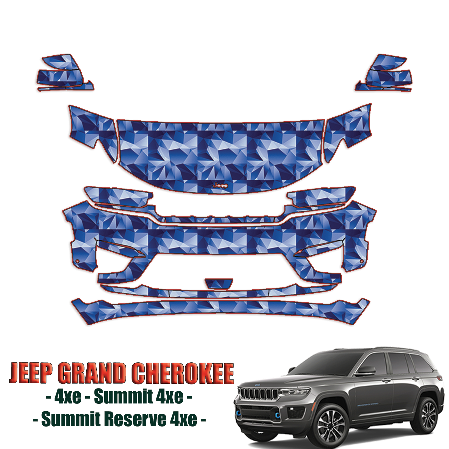 2023-2024 Jeep Grand Cherokee 4xe, Summit 4xe, Summit Reserve 4xe Precut Paint Protection PPF Kit – Partial Front