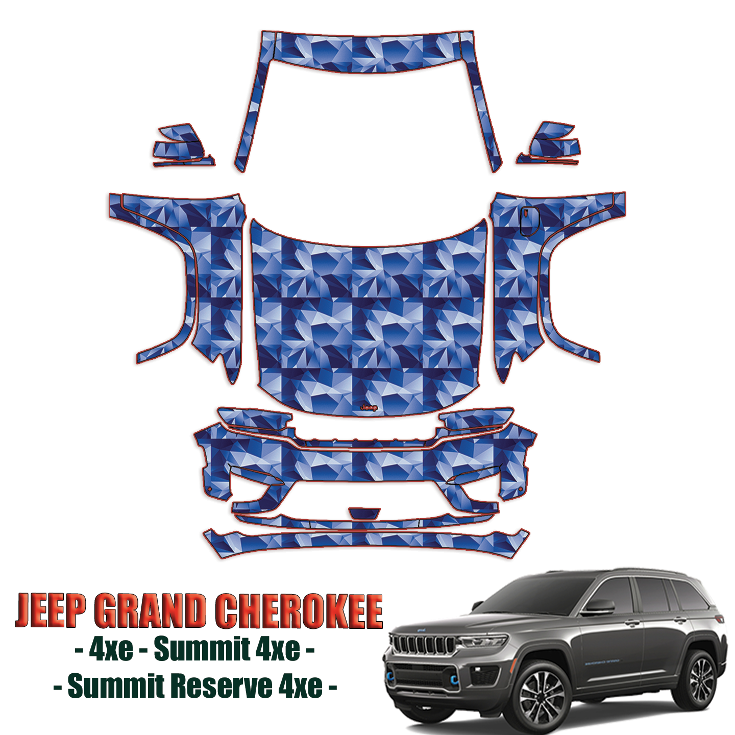 2023-2024 Jeep Grand Cherokee 4xe, Summit 4xe, Summit Reserve 4xe Paint Protection Pre Cut PPF Kit – Full Front