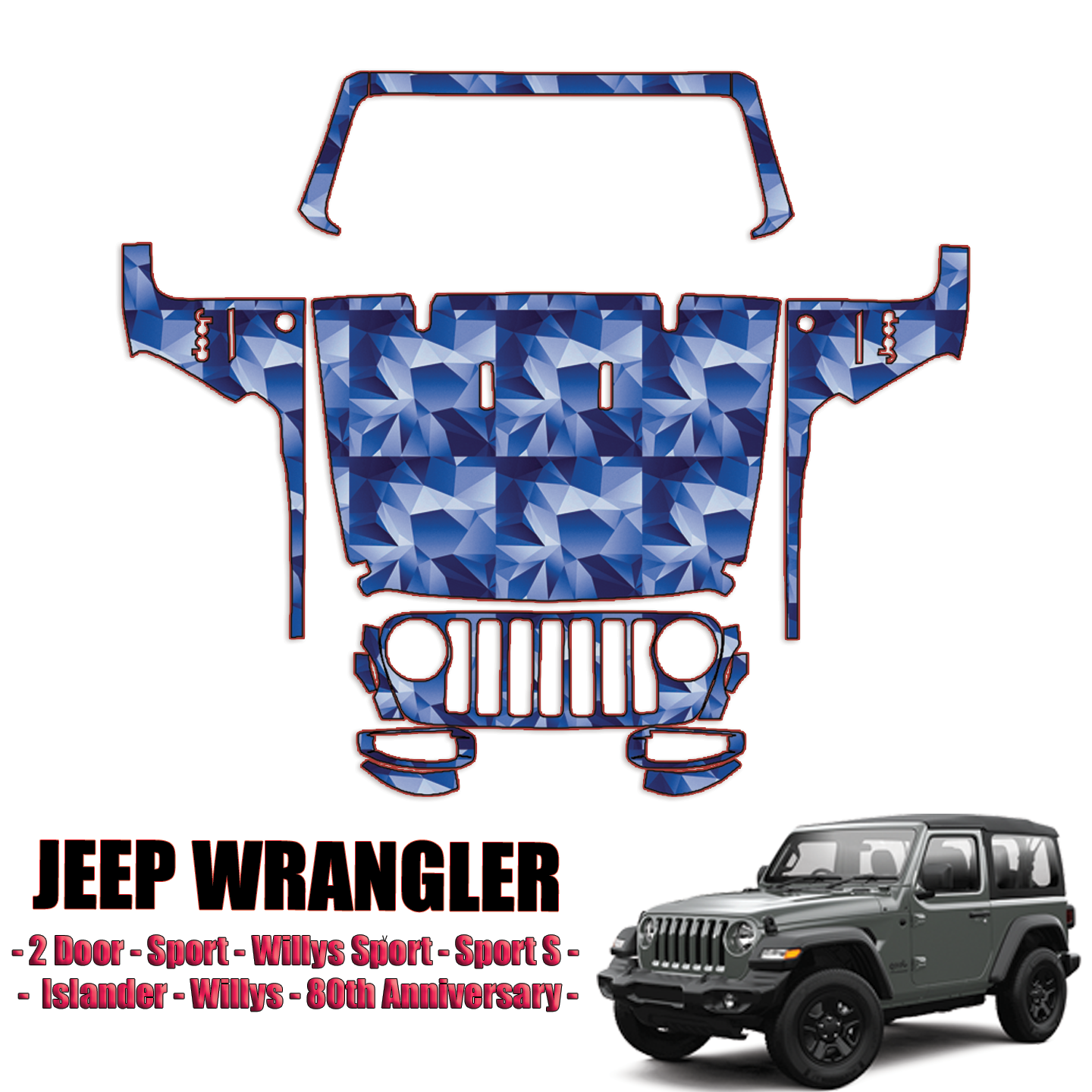 2021-2024 Jeep Wrangler 2 Door Precut Paint Protection PPF Kit – Full Front + A Pillars + Rooftop