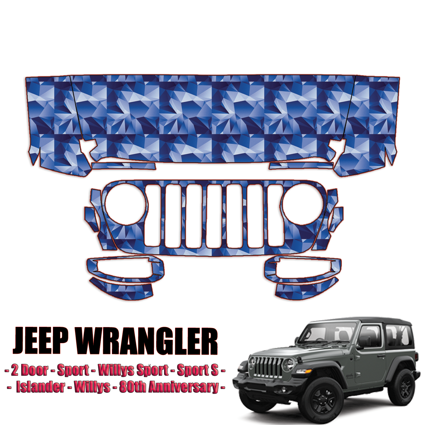 2021-2024 Jeep Wrangler 2 Door Precut Paint Protection PPF Kit – Partial Front