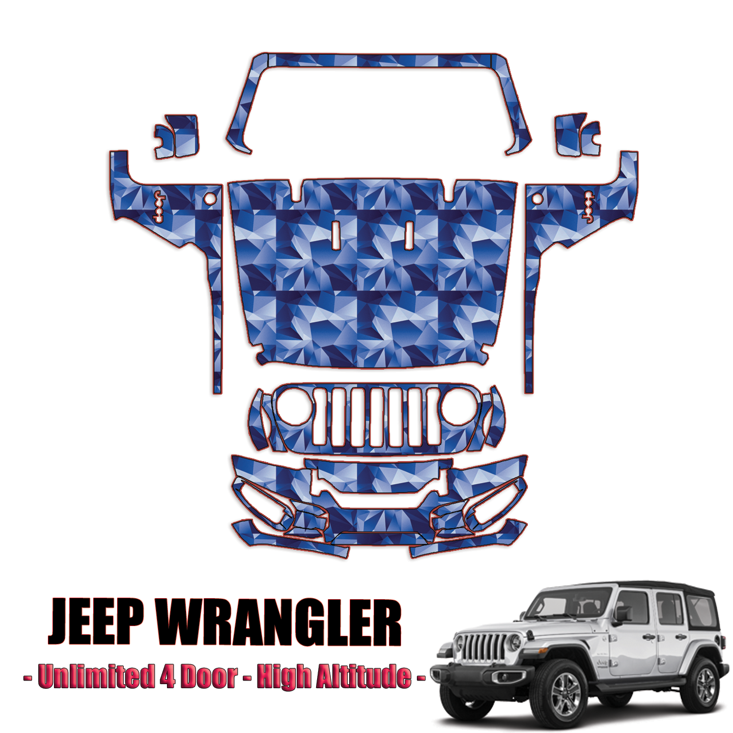 2020-2024 Jeep Wrangler Unlimited 4 Door Precut Paint Protection Kit – Full Front + A Pillars + Rooftop