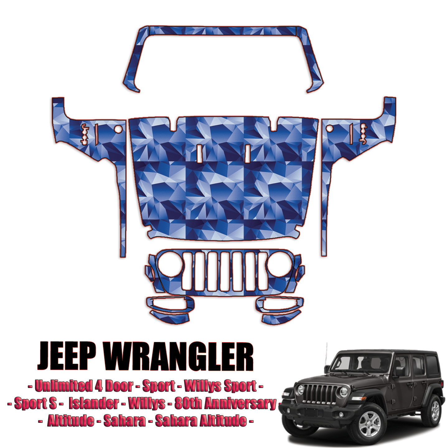 2021-2024 Jeep Wrangler Unlimited 4 Door Precut Paint Protection Kit – Full Front + A Pillars + Rooftop