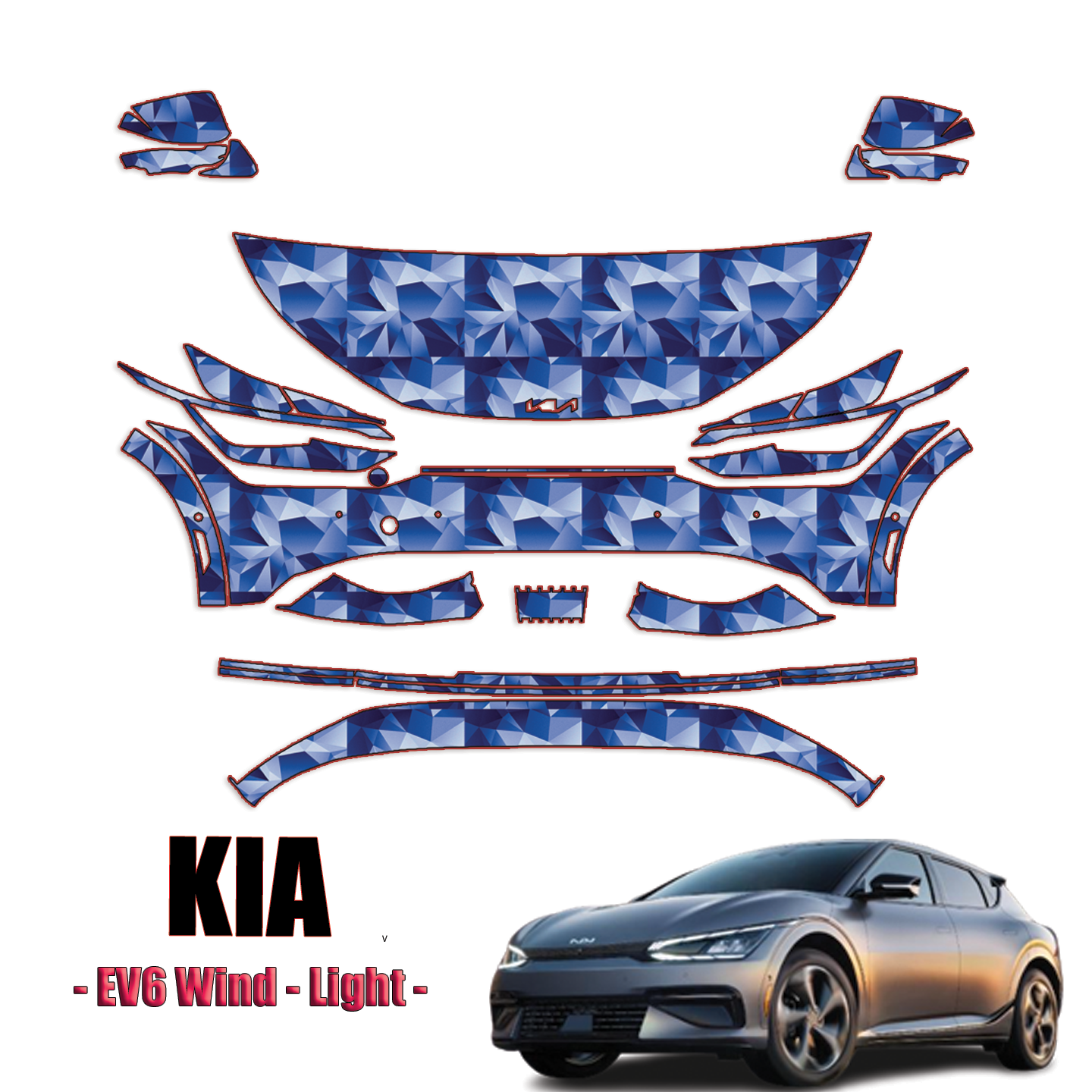 2022-2024 Kia EV6 Wind, Light Precut Paint Protection PPF Kit – Partial Front