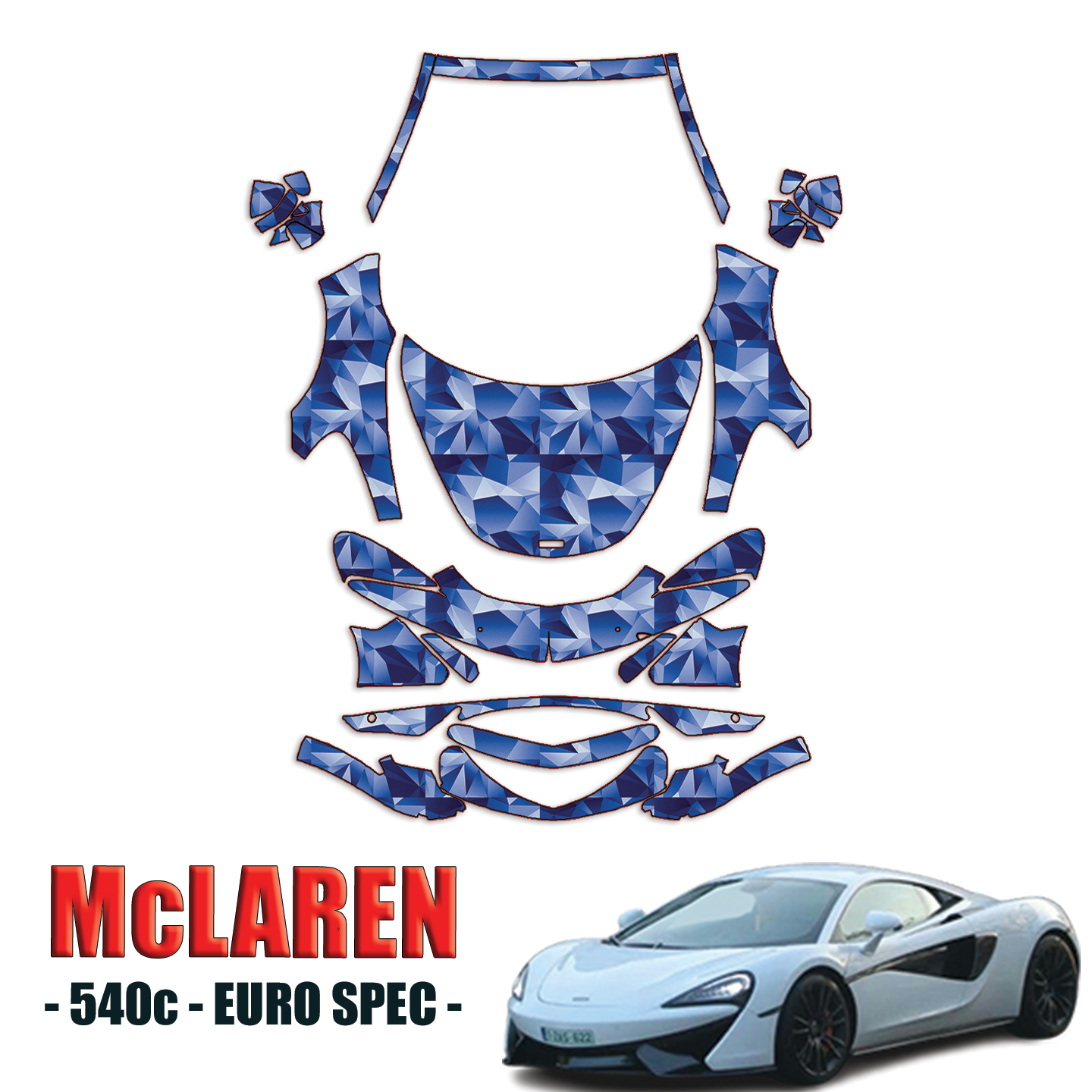 2016-2024 McLaren 540C – Euro Spec Pre-Cut Paint Protection Kit – Full Front + A Pillars + Rooftop