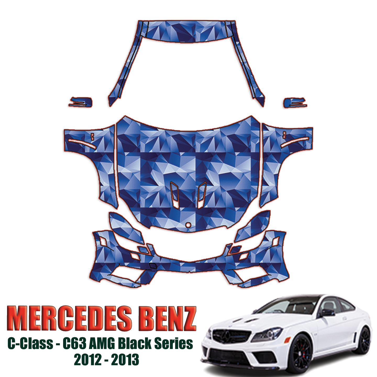 2012-2013 Mercedes Benz C-Class C63 AMG Black Series Pre Cut Paint Protection Kit – Full Front + A pillars + Rooftop