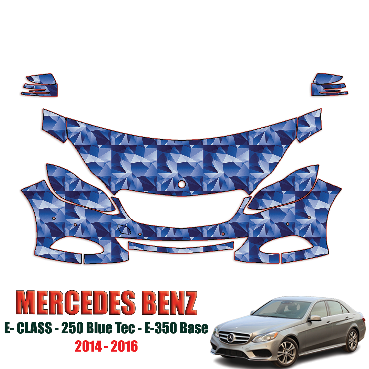 2014-2016 Mercedes Benz E-Class 250 Blue Tec, E 350 Base Pre Cut Paint Protection Kit – Partial Front