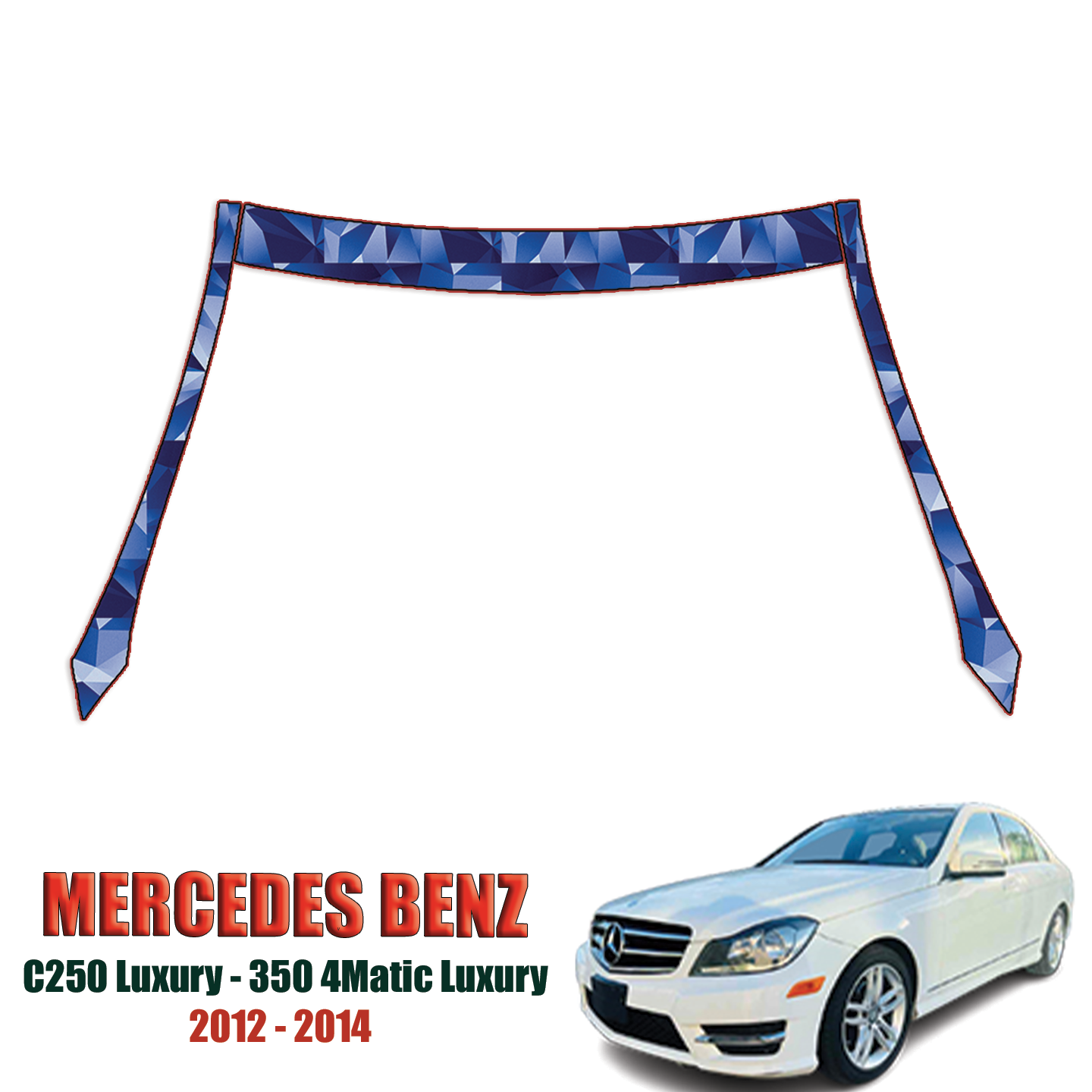 2012-2014 Mercedes Benz C-Class, C250 Luxury, 300 4matic Luxury Pre Cut Paint Protection Kit – A Pillars + Rooftop