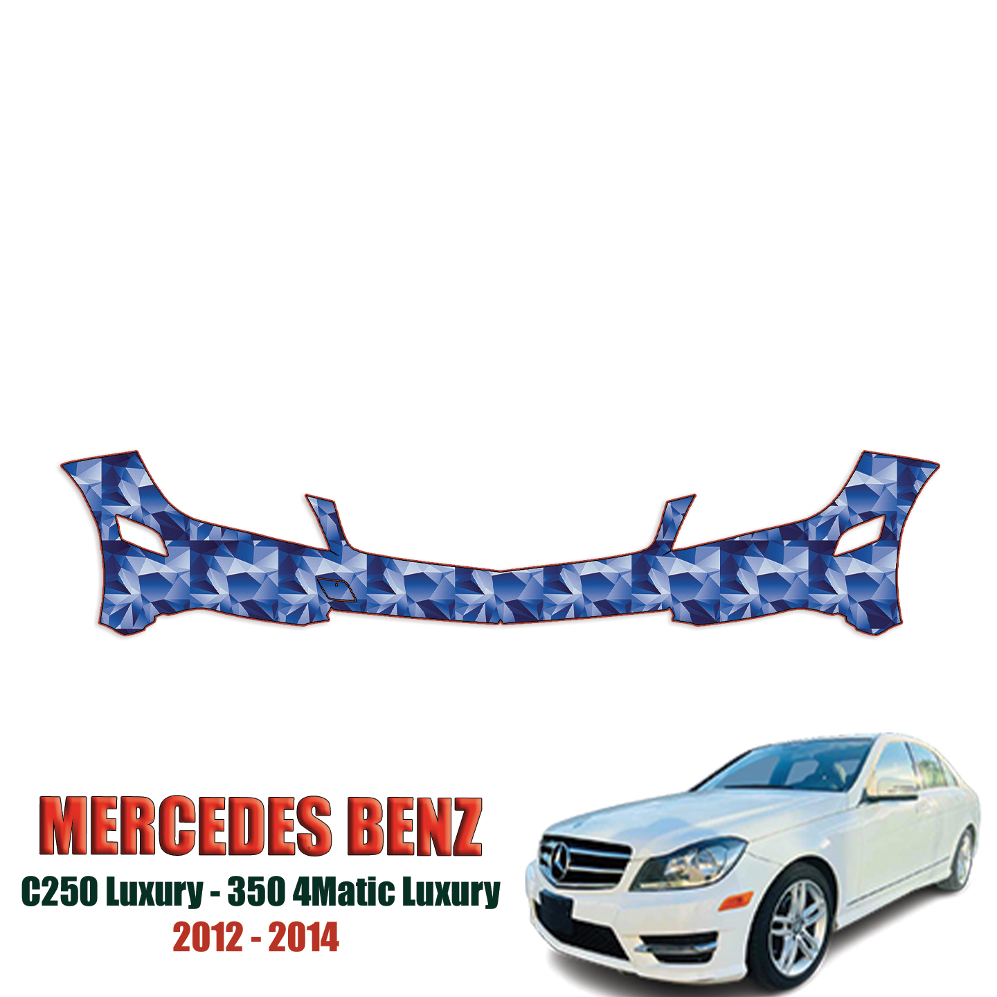 2012-2014 Mercedes Benz C-Class, C250 Luxury, 300 4matic Luxury Precut Paint Protection Kit – Front Bumper