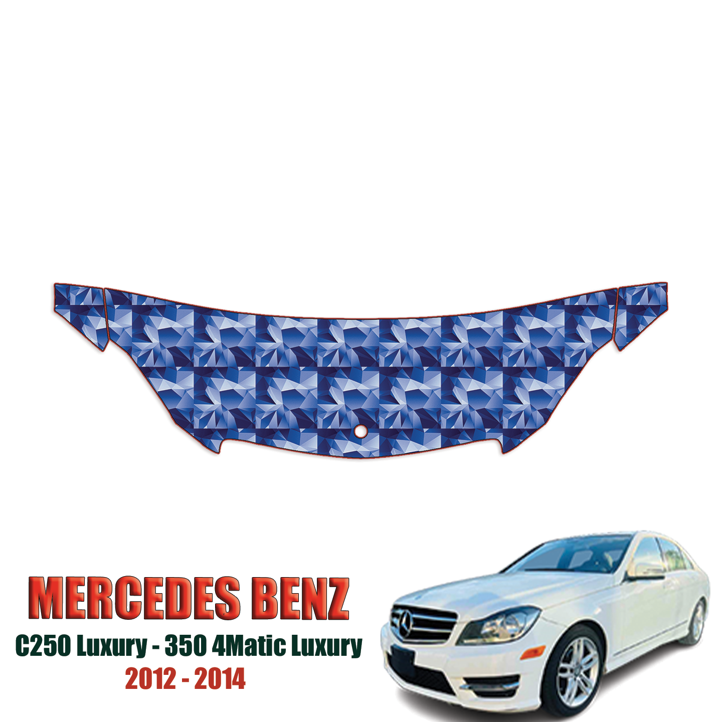 2012 – 2014 Mercedes Benz C-Class, C250 Luxury, 300 4matic Luxury Precut Paint Protection Kit – Partial Hood + Fenders