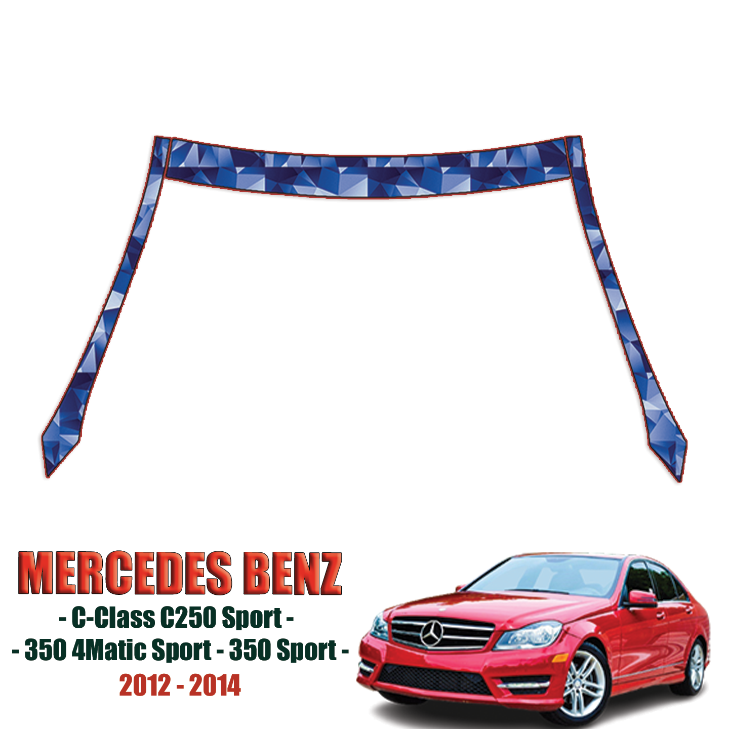 2012-2014 Mercedes Benz C-Class, C250 Sport, 300 4matic Sport, 350 Sport Pre Cut Paint Protection Kit – A Pillars + Rooftop