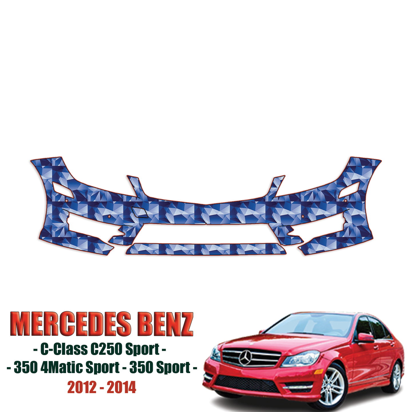 2012-2014 Mercedes Benz C-Class – C250 Sport, 300 4matic Sport, 350 Sport Precut Paint Protection Kit – Front Bumper