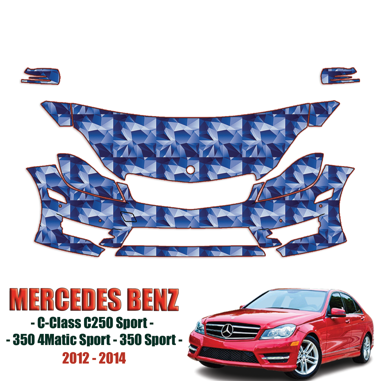 2012-2014 Mercedes Benz – C250 Sport, 300 4matic Sport, 350 Sport Precut Paint Protection Kit – Partial Front