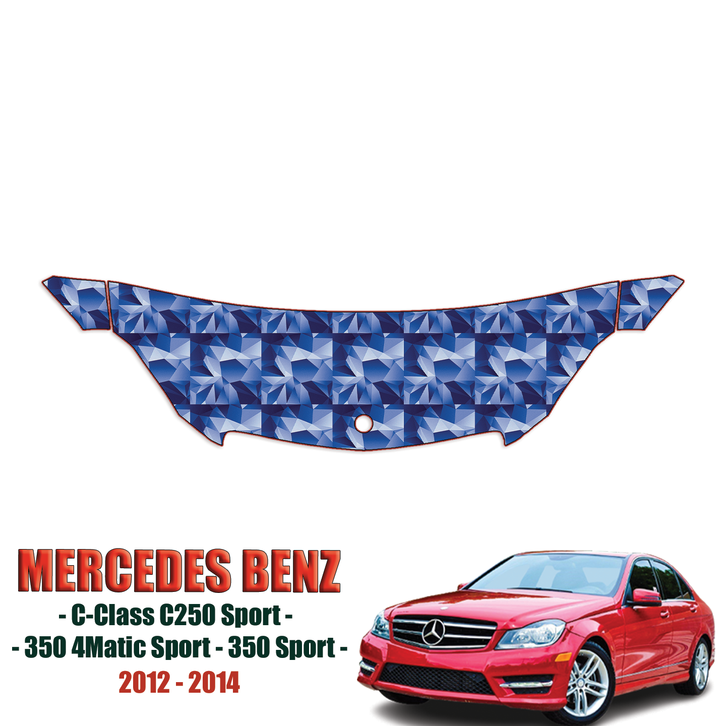 2012 – 2014 Mercedes Benz C-Class, C250 Sport, 300 4matic Sport, 350 Sport Precut Paint Protection Kit – Partial Hood + Fenders