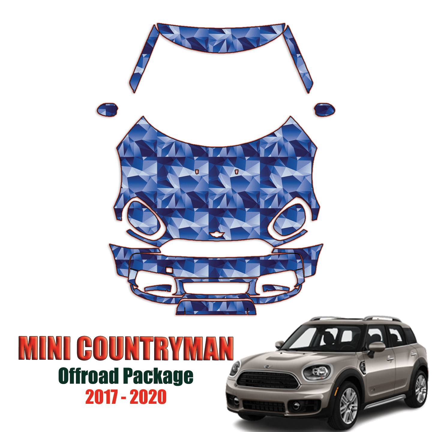 2017-2020 Mini Countryman – Offroad Package Pre Cut Paint Protection Kit – Full Front – A Pillars + Rooftop