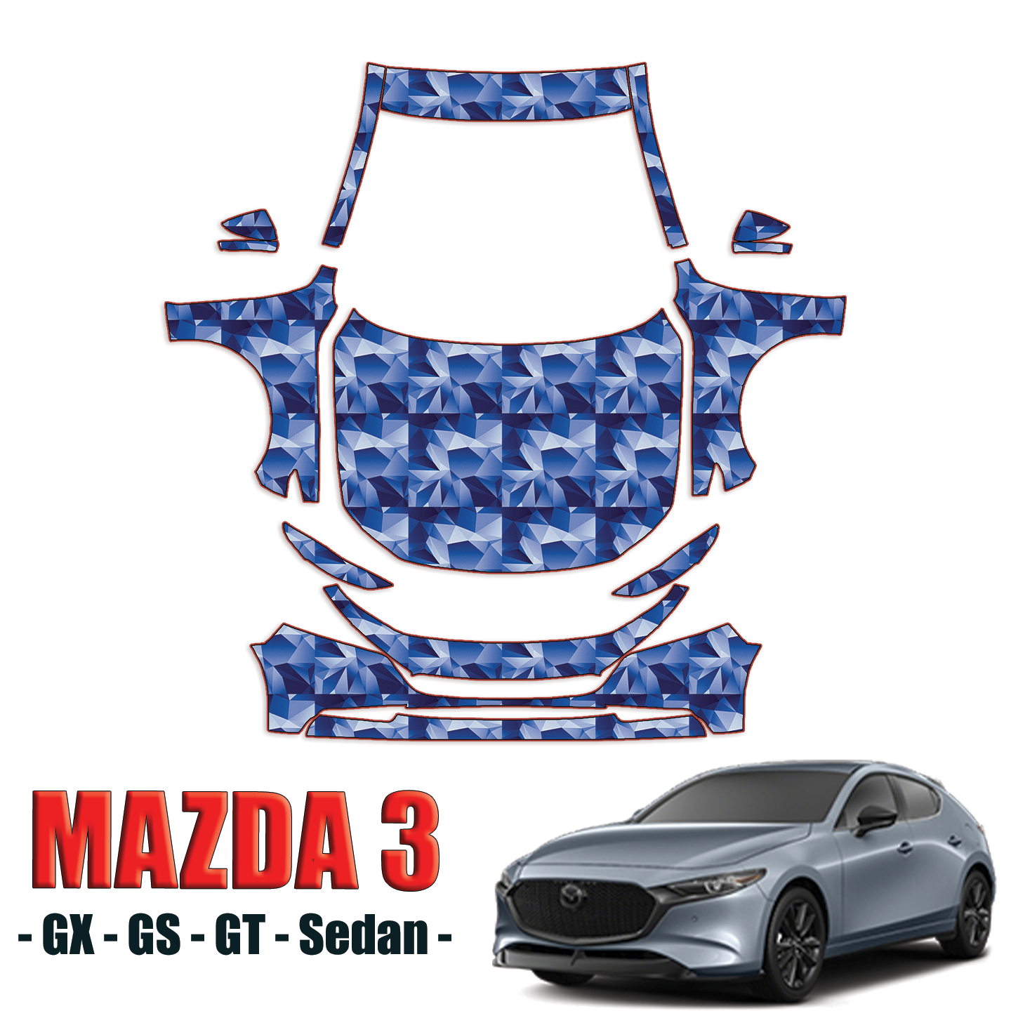 2019-2024 Mazda 3 Sedan GX, GS, GT Precut Paint Protection Kit – Full Front