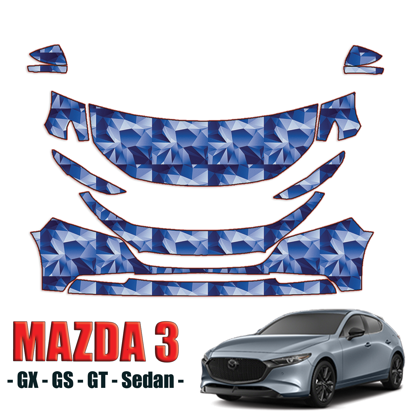 2019-2024 Mazda 3 Sedan Precut Paint Protection Kit – Partial Front