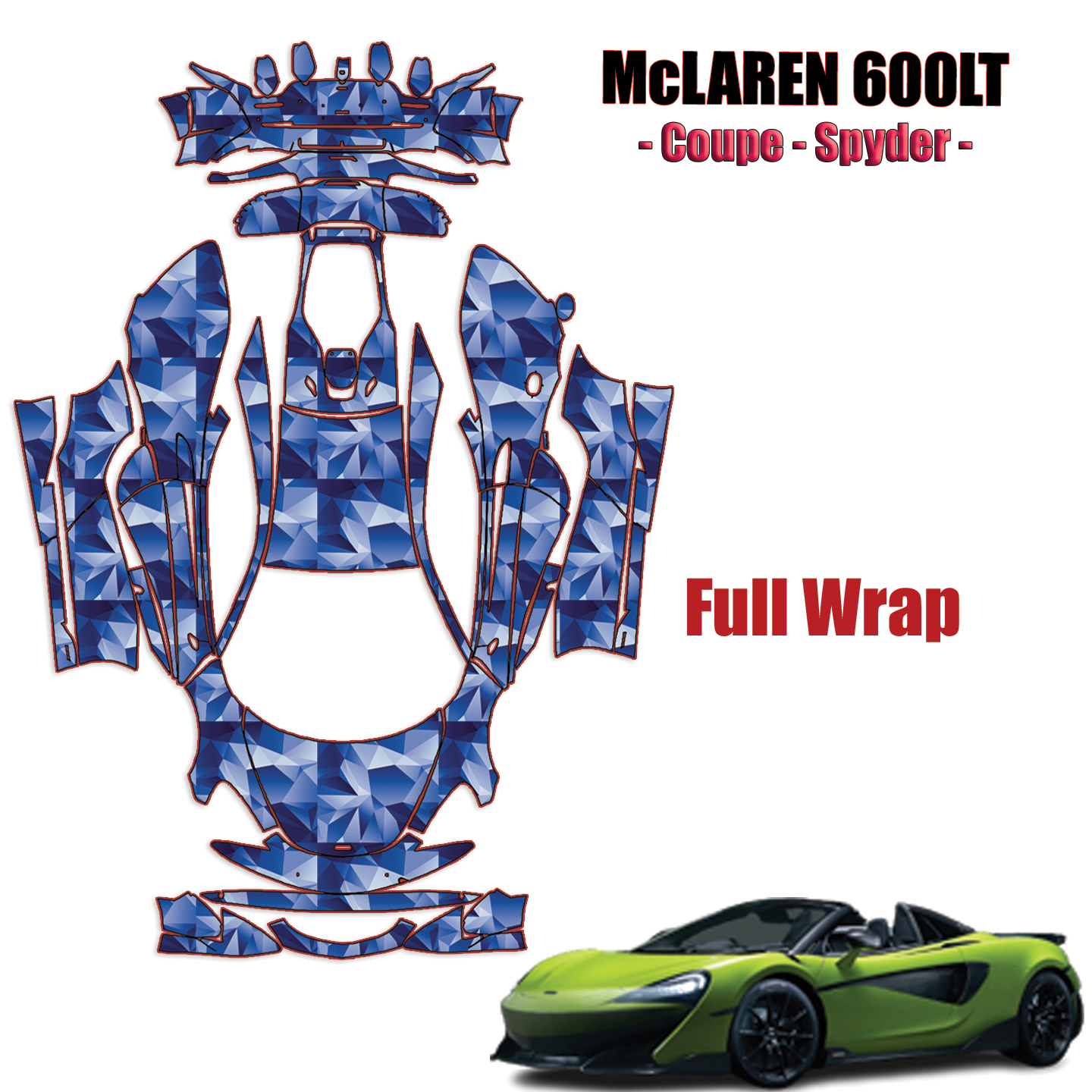 2019 – 2023 McLaren 600LT – Coupe, Spider Pre Cut Paint Protection Kit – Full Wrap Vehicle