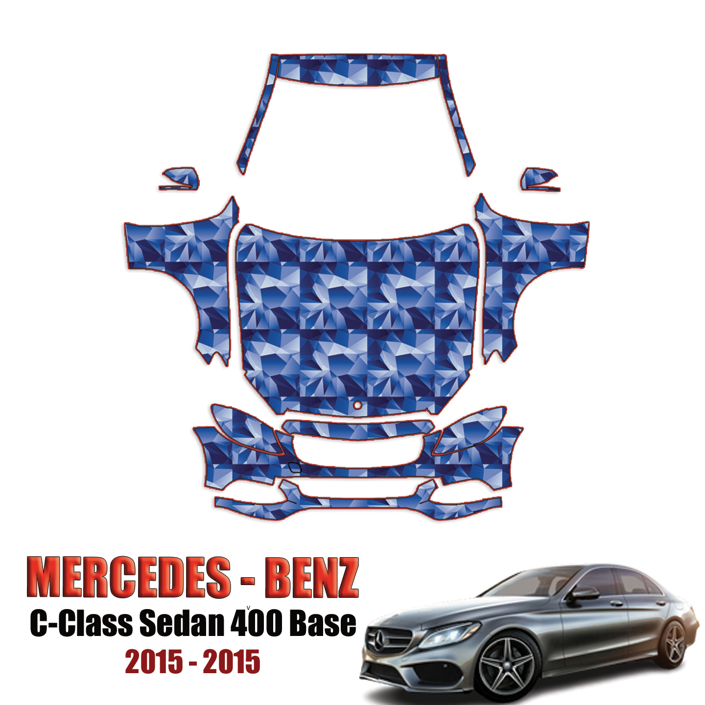 2015-2015 Mercedes Benz C-Class 400 Base Precut Paint Protection Kit – Full Front + A Pillars + Rooftop