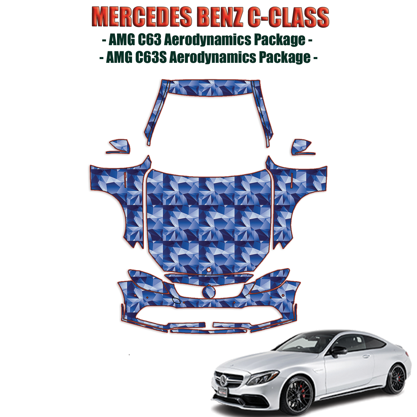 2019-2023 Mercedes-Benz C-Class – AMG C63 Aerodynamics Package, AMG C63S Aerodynamics Package Pre Cut Paint Protection Kit – Full Front