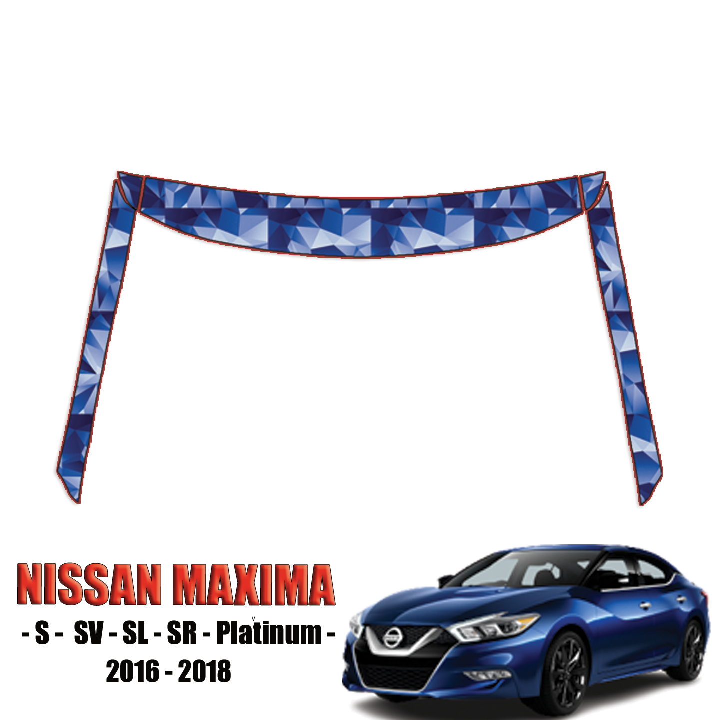 2016-2018 Nissan Maxima – S, SV, SL, SR, Platinum Pre Cut Paint Protection Kit – A Pillars + Rooftop