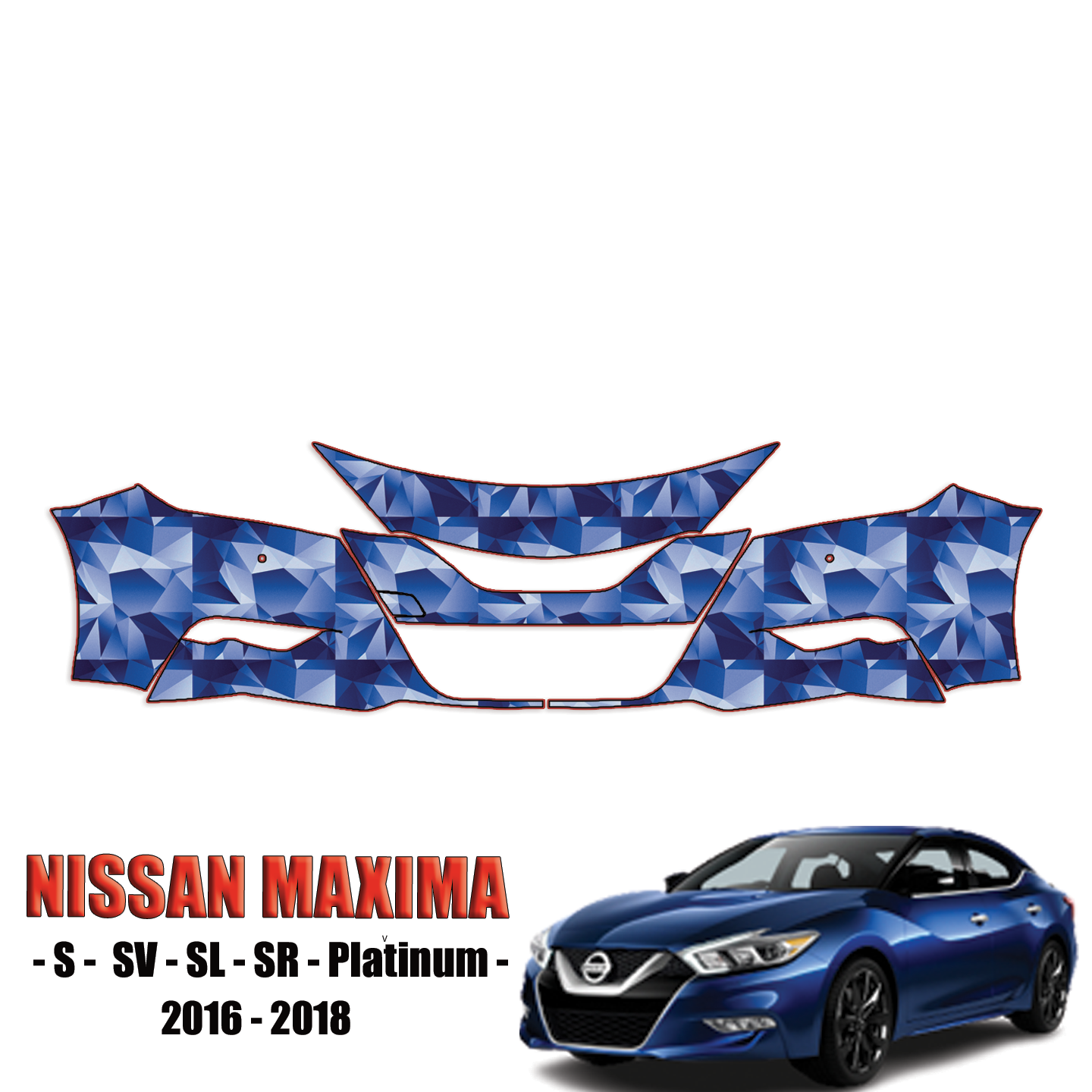 2016-2018 Nissan Maxima – S, SV, SL, SR, Platinum Precut Paint Protection Kit – Front Bumper