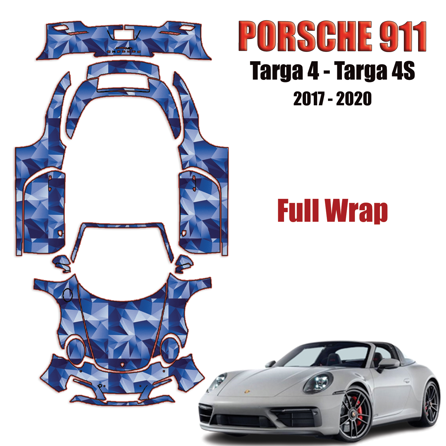 2017-2020 Porsche 911 – Tagra 4, Tagra 4S, Cabriolet Paint Protection Kit – Full Wrap Vehicle