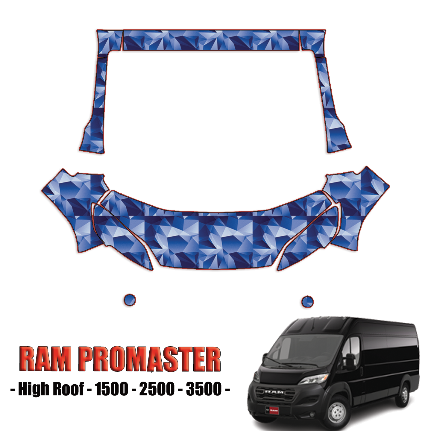 2023-2024 Ram ProMaster – High Roof 1500, 2500, 3500 Precut Paint Protection PPF Kit – Partial Front