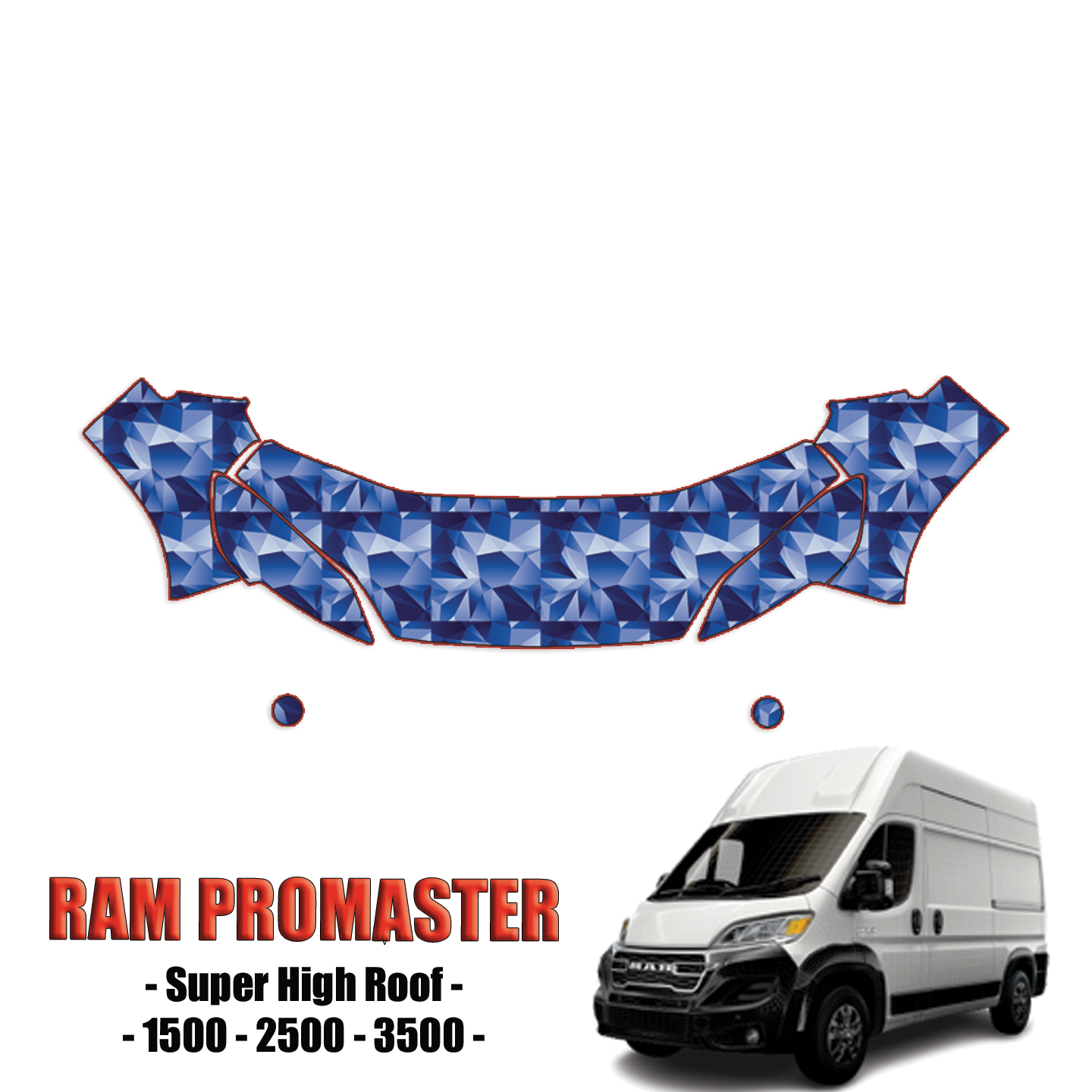 2023-2024 Ram ProMaster – Super High Roof 1500, 2500, 3500 Precut Paint Protection PPF Kit – Partial Front