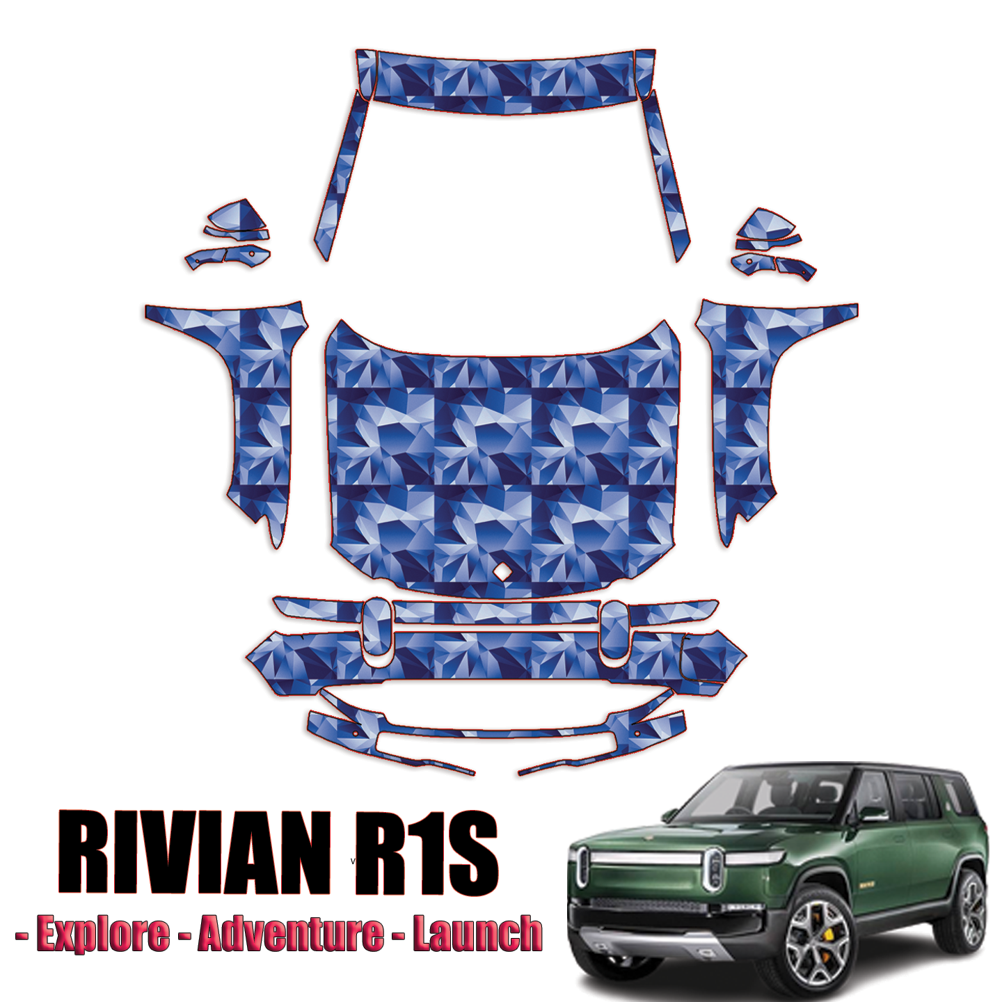 2022-2024 Rivian R1S Paint Protection Pre Cut PPF Kit – Full Front