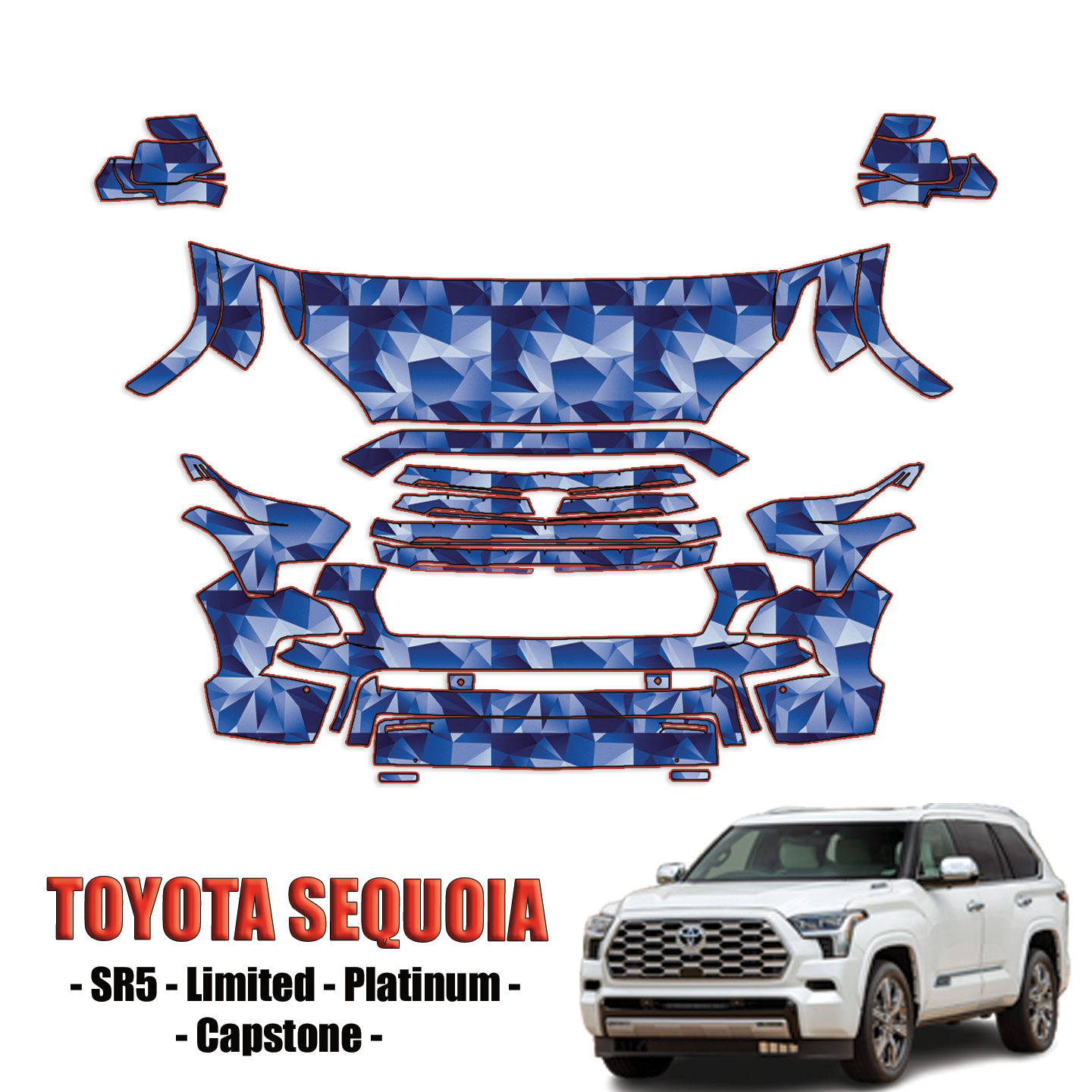 2023-2024 Toyota Sequoia – SR5, Limited, Platinum, Capston Precut Paint Protection PPF Kit – Partial Front