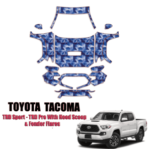 2016-2023 Toyota Tacoma – TRD Sport, TRD Pro With Hood Scoop & Fender Flares Pre-Cut Paint Protection Kit – Full Front + A Pillars + Rooftop