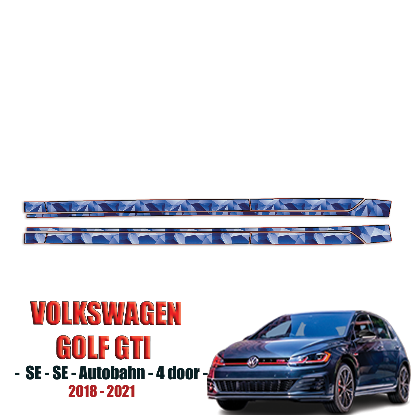 2018-2021 Volkswagen Golf GTI – S, SE, Autobahn Precut Paint Protection Film – Rocker Panels