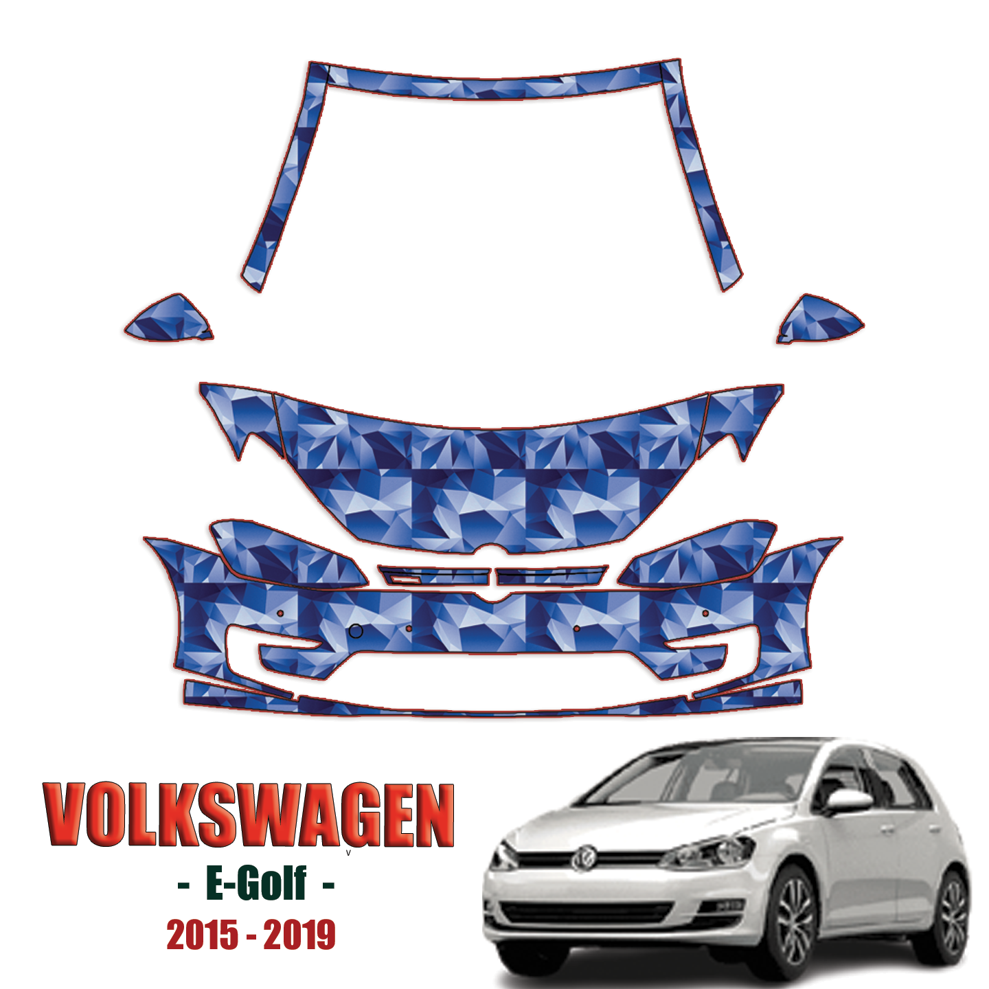 2015-2019 Volkswagen E-Golf Pre-Cut Paint Protection PPF Kit – Partial Front + A Pillars