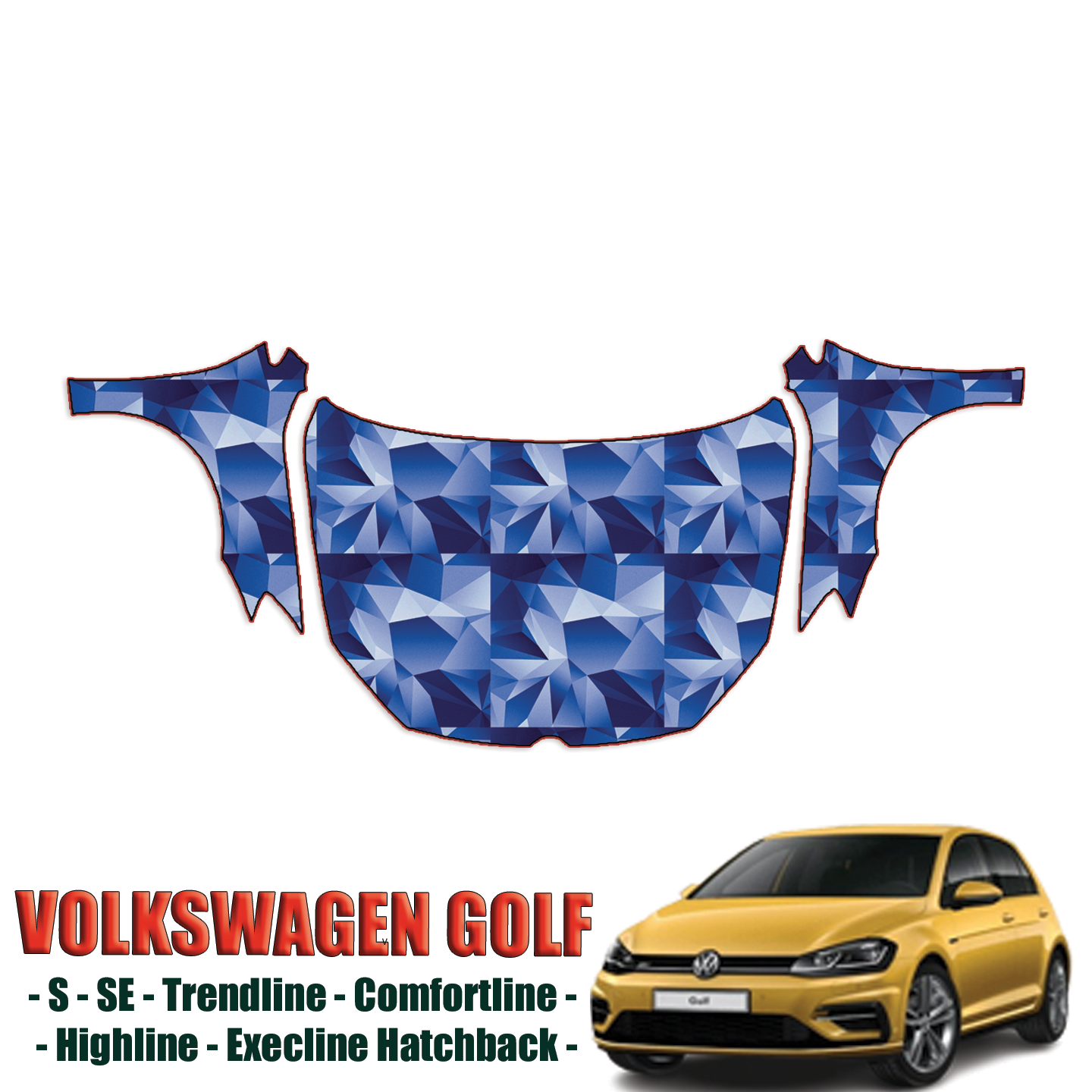 2018-2023 Volkswagen Golf – S, SE, Trendline, Comfortline, Highline, Execline, Hatchback Precut Paint Protection Kit – Full Hood + Fenders
