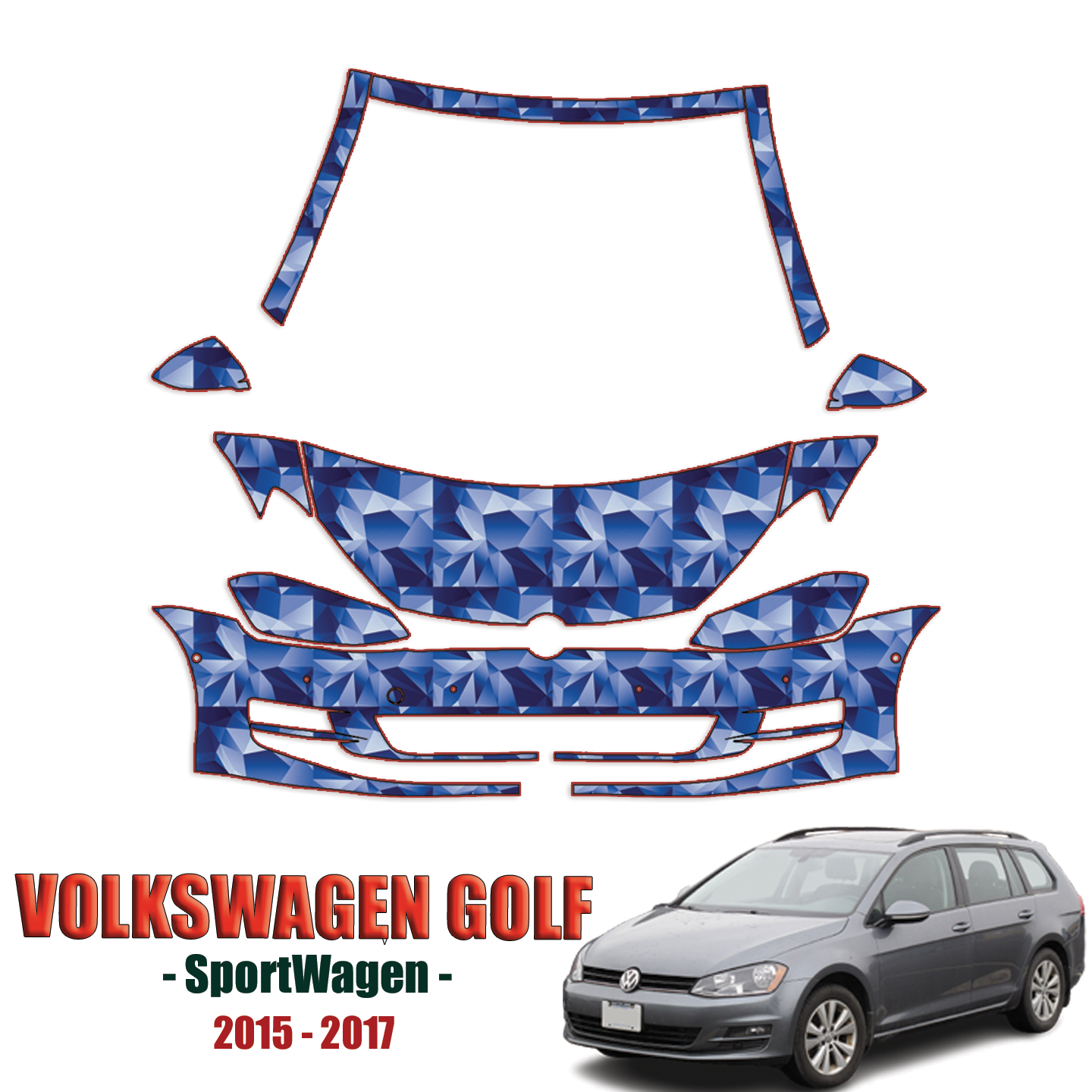 2015-2017 Volkswagen Golf SportWagen Pre-Cut Paint Protection PPF Kit – Partial Front