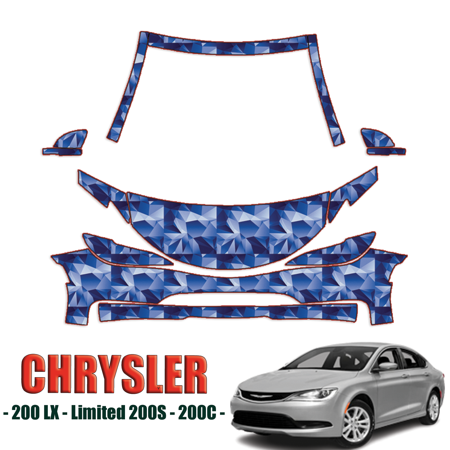 2015-2023 Chrysler 200  – LX, Limited, 200S, 200C, Sedan Precut Paint Protection Kit – Partial Front