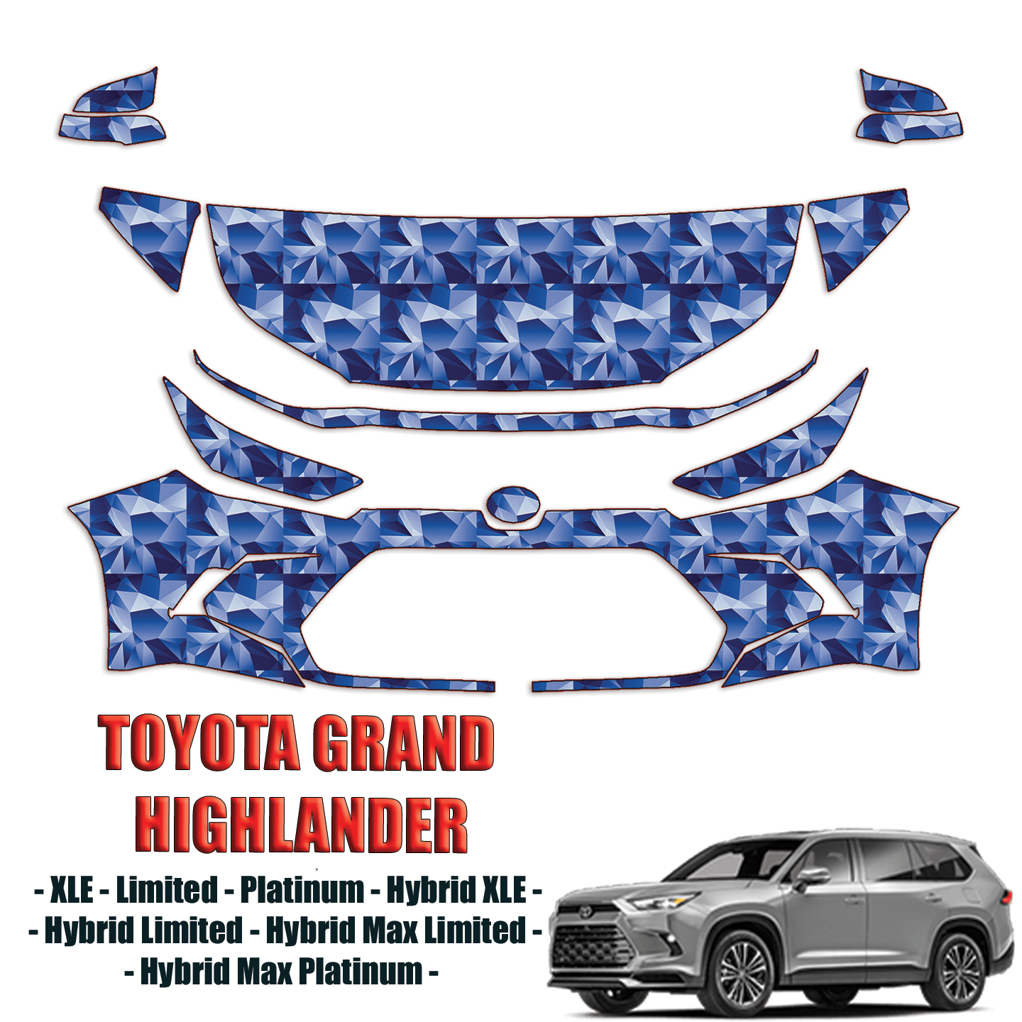2024-2025 Toyota Grand Highlander – XLE, Limited, Platinum, Hybrid XLE, Hybrid Limited, Hybrid Max Limited, Hybrid Max Platinum Precut Paint Protection PPF Kit – Partial Front