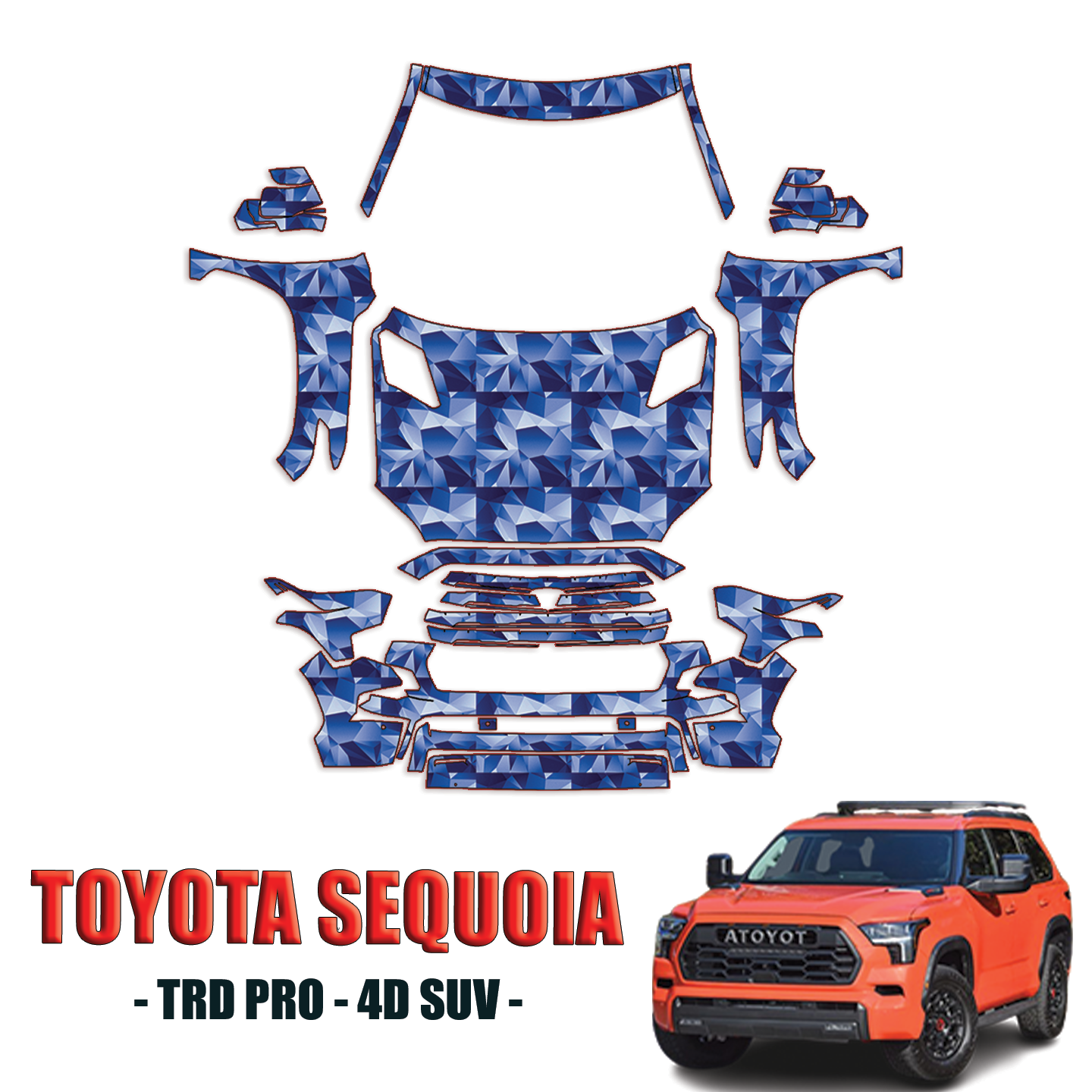 2023-2024 Toyota Sequoia TRD Pro Precut Paint Protection Kit – Full Front + A Pillars + Rooftop