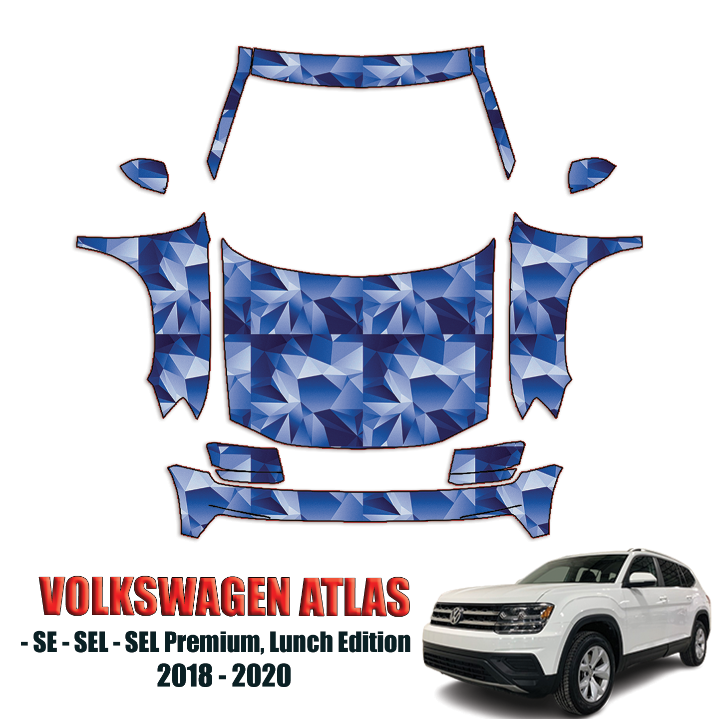 2018-2020 Volkswagen Atlas – SE, SEL, SEL Premium, Launch Edition Pre Cut Paint Protection Kit – Full Front +A Pillars + Rooftop